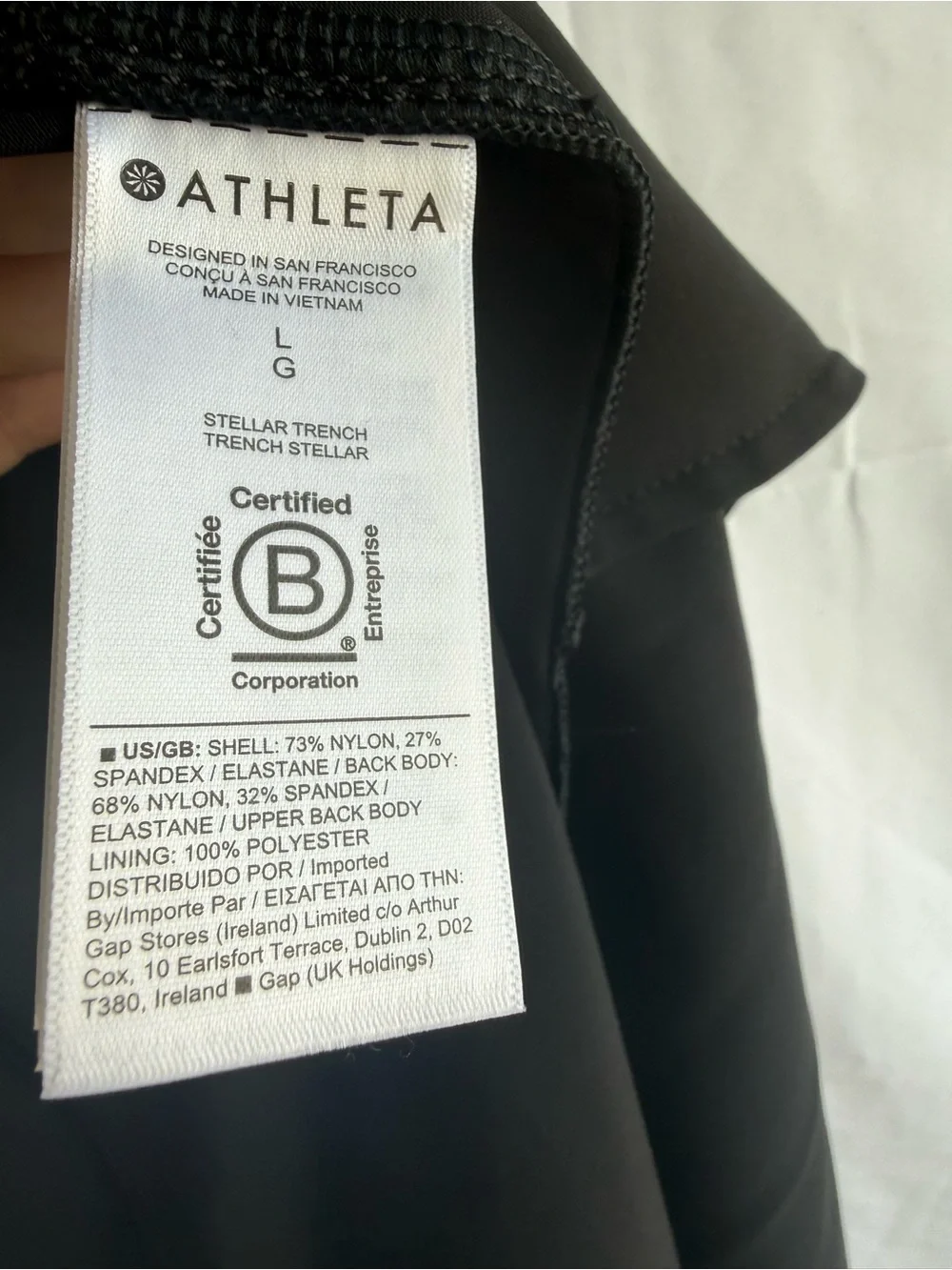Athleta Stellar Trench Coat Black Belted Stretch Women’s Large NWT